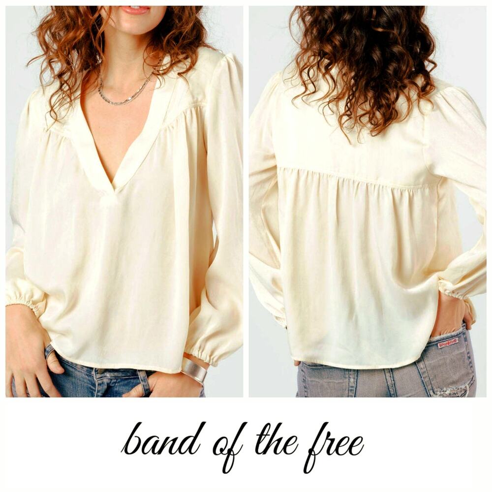 NWT B.O.G. Band of the Free Cash Boho‎ Long Sleeve Top Blouse Sz. M [8-10] Ivory